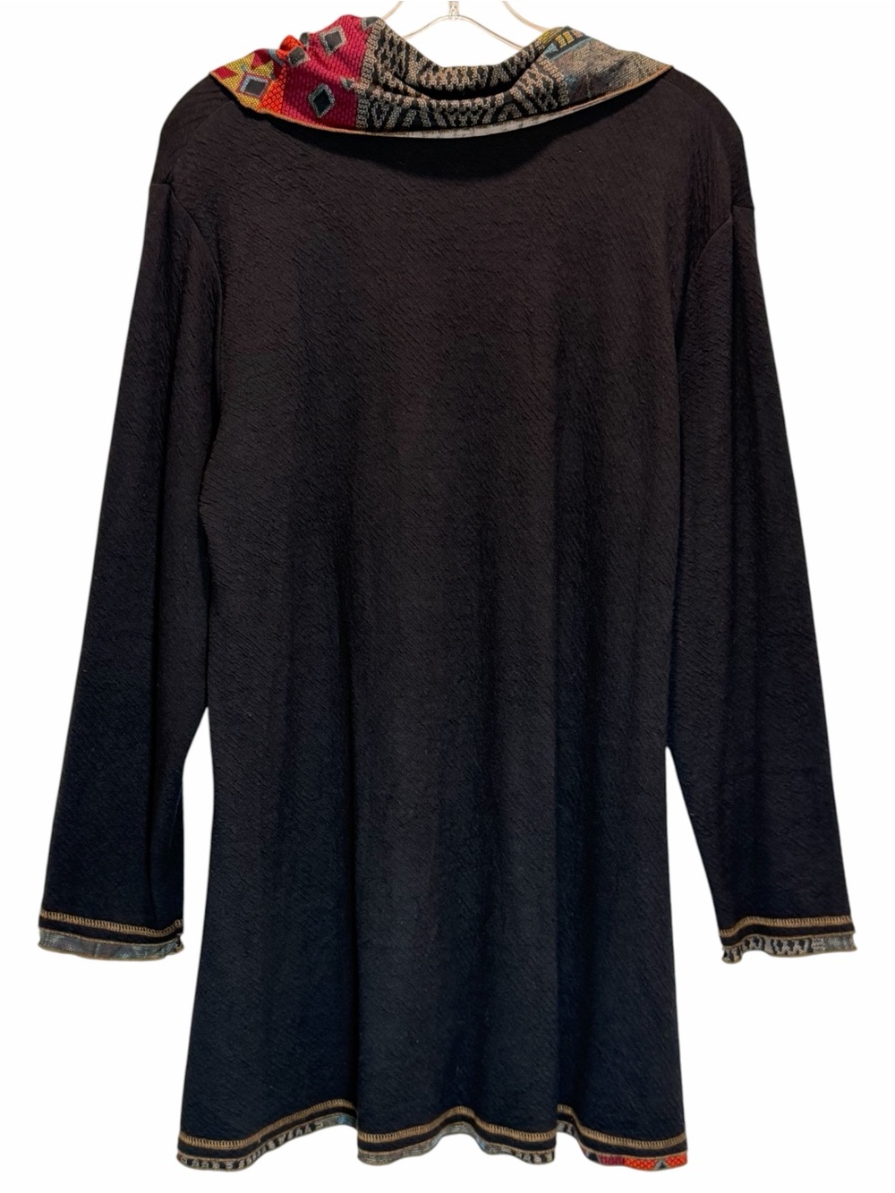 Parsley & Sage Black Textured Tunic w/ Colorful Print Cowl Neck & Trim - Large - Picture 2 of 6